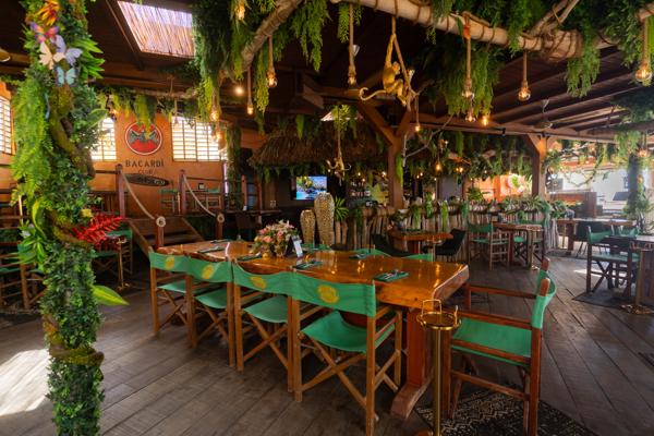 Guests feel as if they are dining in an exotic tropical environment.